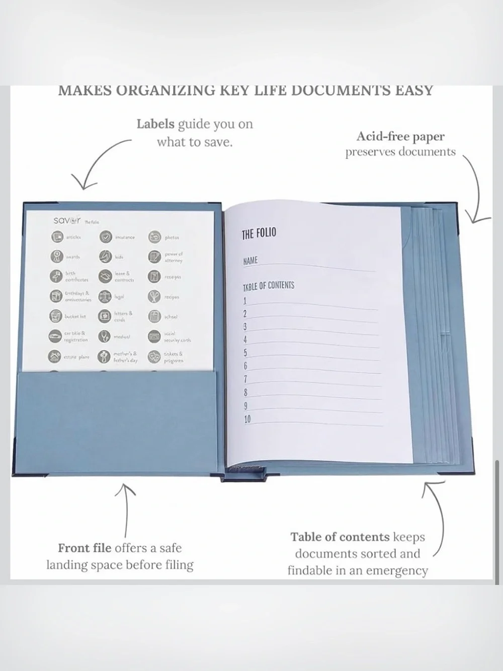 The Folio Important Document Organizer by Savor | Binder with Guided Labels
